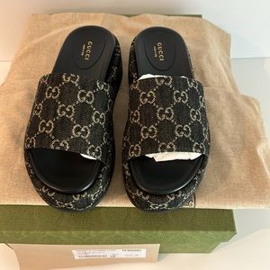 Gucci GG Angelina Jacquard Black Denim Size 37.5